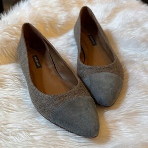 Margaux Gray Wool Pointed-Toe Flats with Suede Cap